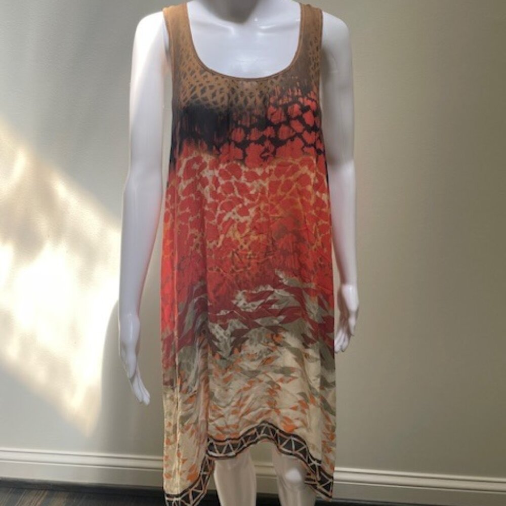 Da Nang Coral Cream Brown Silk Tank Dress Size L NWT